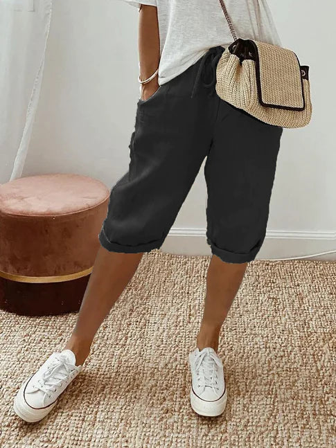 Luchtige Capri Broek Voor Dames Met Elastische Taille En Koord