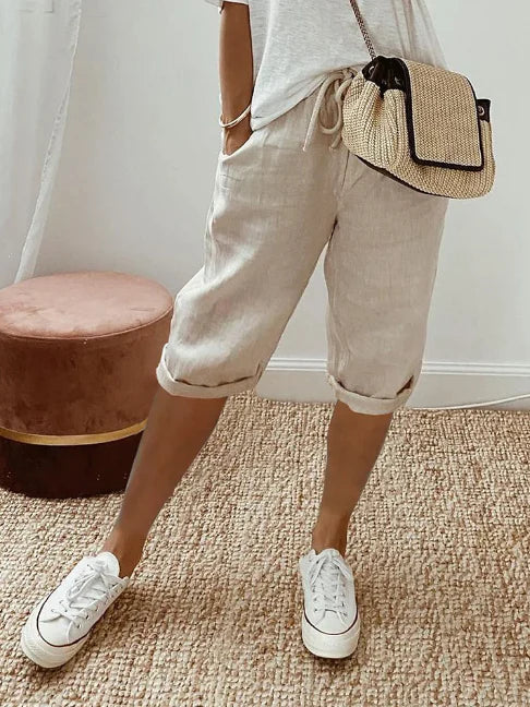 Luchtige Capri Broek Voor Dames Met Elastische Taille En Koord