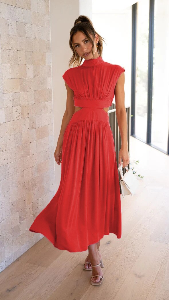 Mouwloze midi-jurk met taille uitsnijding voor dames