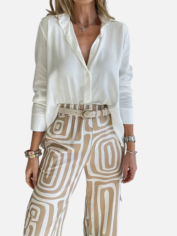 Sara | Set met Blouse en Gebloemde Wijde Broek