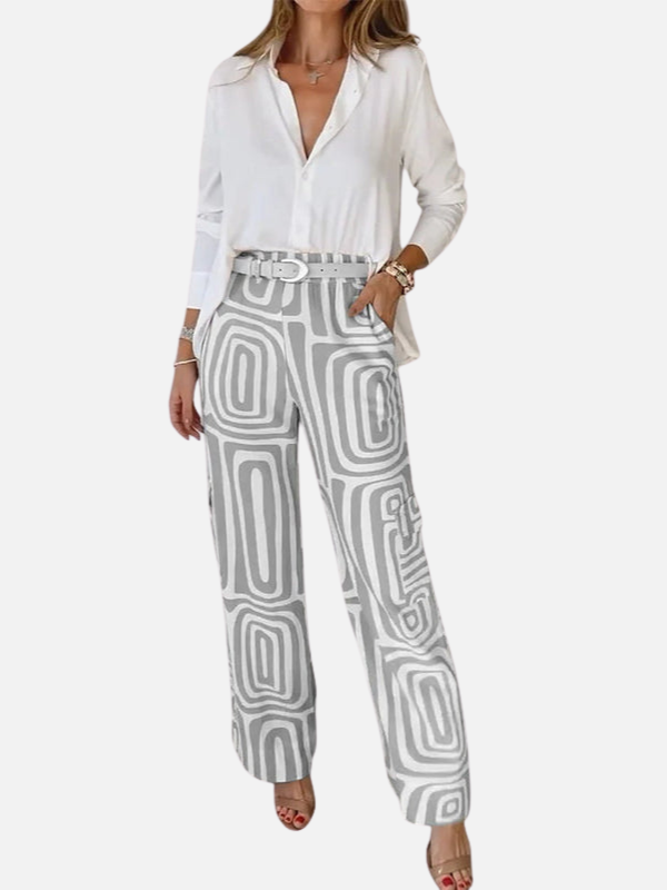 Sara | Set met Blouse en Gebloemde Wijde Broek