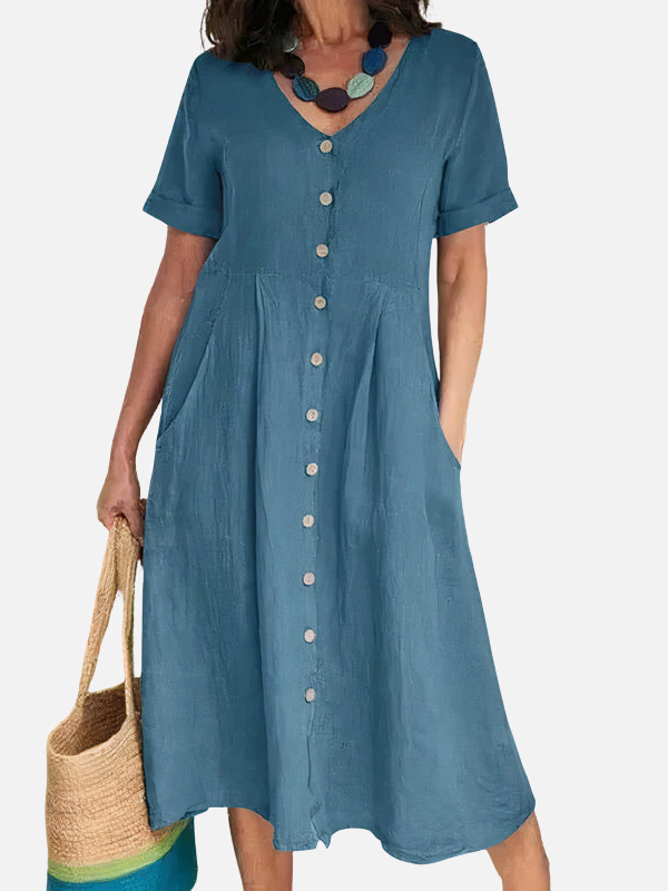 Nina | V-Hals Midijurk met Knopen