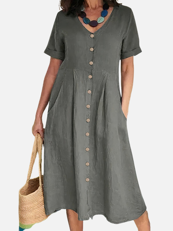 Nina | V-Hals Midijurk met Knopen