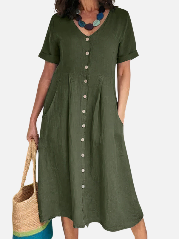 Nina | V-Hals Midijurk met Knopen