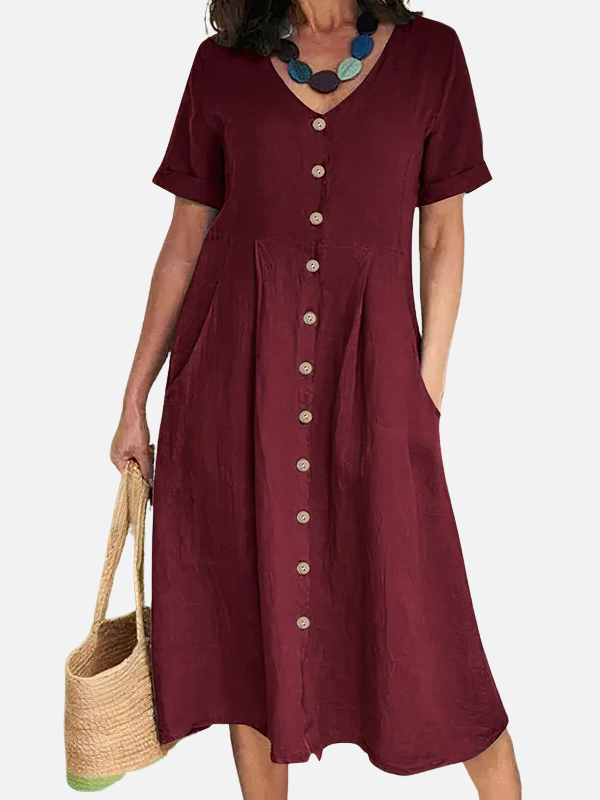 Nina | V-Hals Midijurk met Knopen