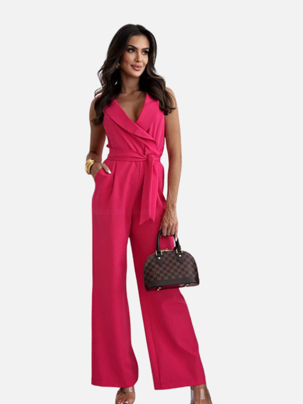 Dames Mouwloze Wikkel Jumpsuit met V-Hals en Bindceintuur