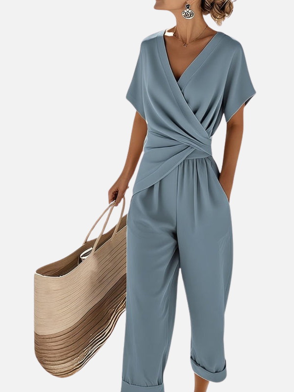 Eva | Wikkel Jumpsuit met V-Hals en Overslag