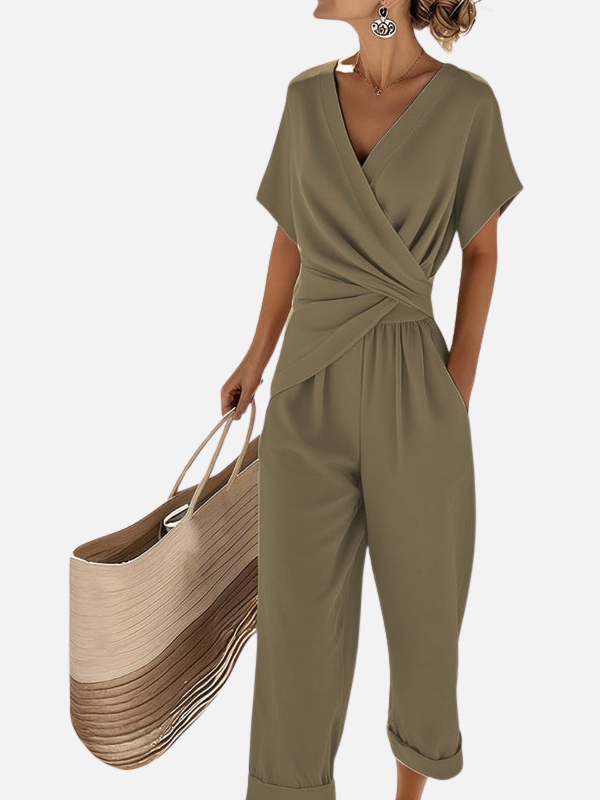 Eva | Wikkel Jumpsuit met V-Hals en Overslag