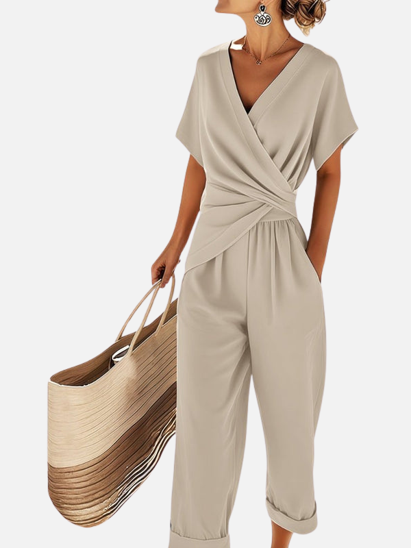 Eva | Wikkel Jumpsuit met V-Hals en Overslag