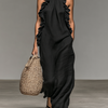 Dames Minimalistische Linnenmix Mouwloze Maxi Jurk Met Rimpeldetails