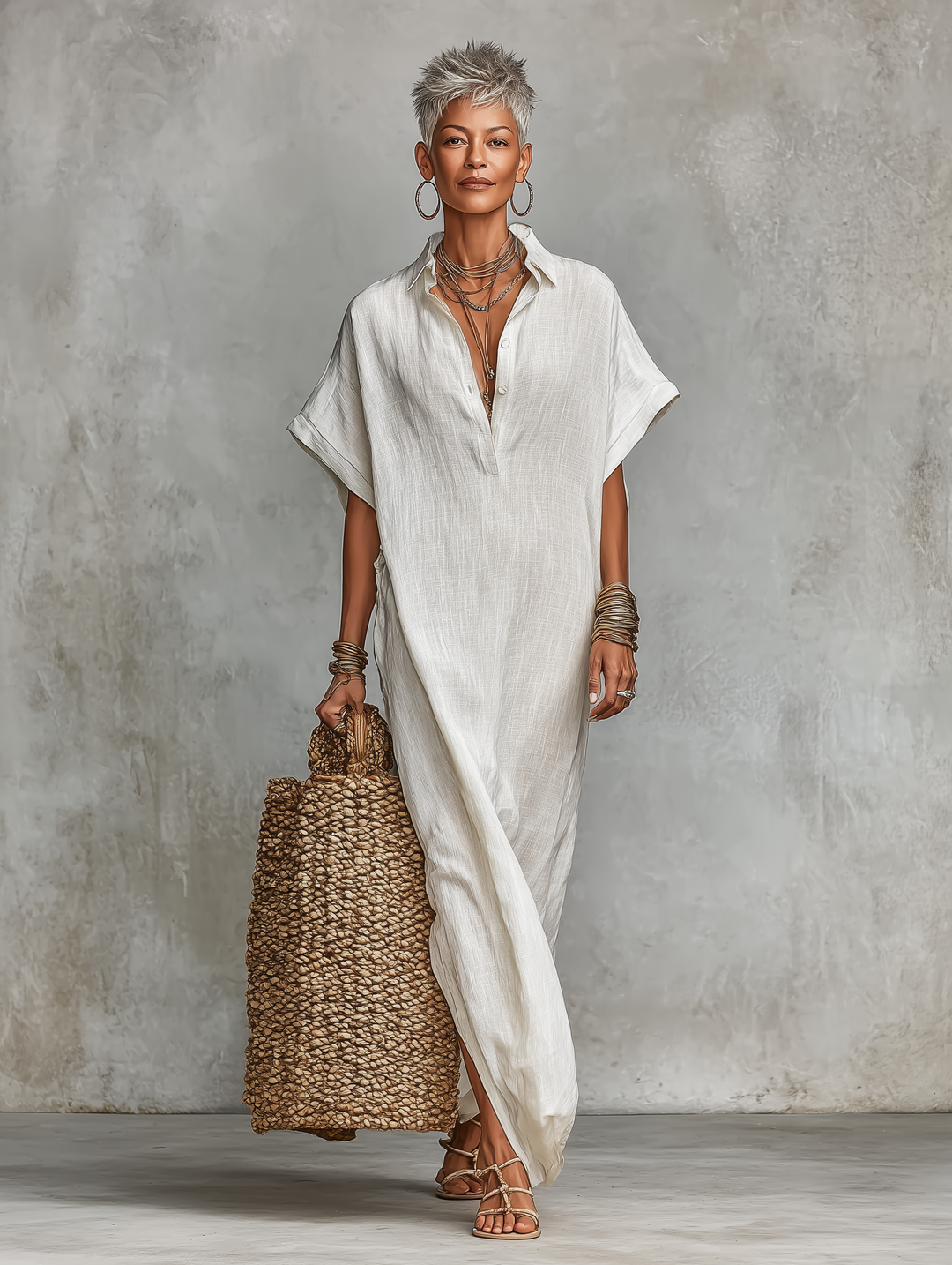 Dames Minimalistische Losse Shirt Maxi Jurk
