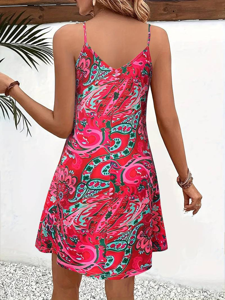 Mouwloze Paisley Minijurk met V-hals voor Dames