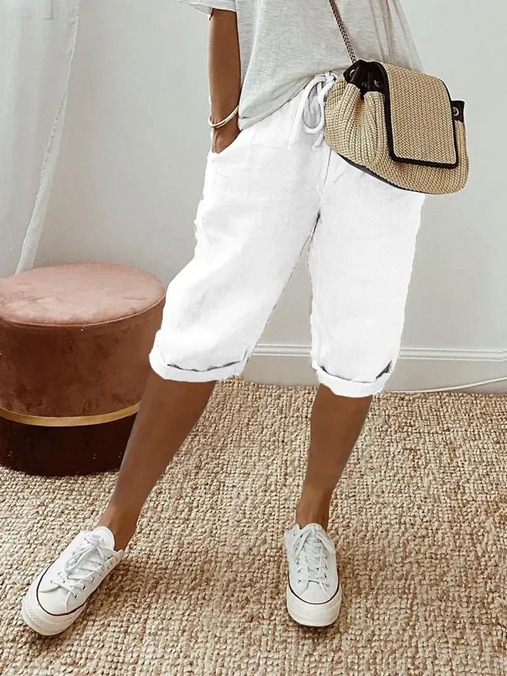 Luchtige Capri Broek Voor Dames Met Elastische Taille En Koord
