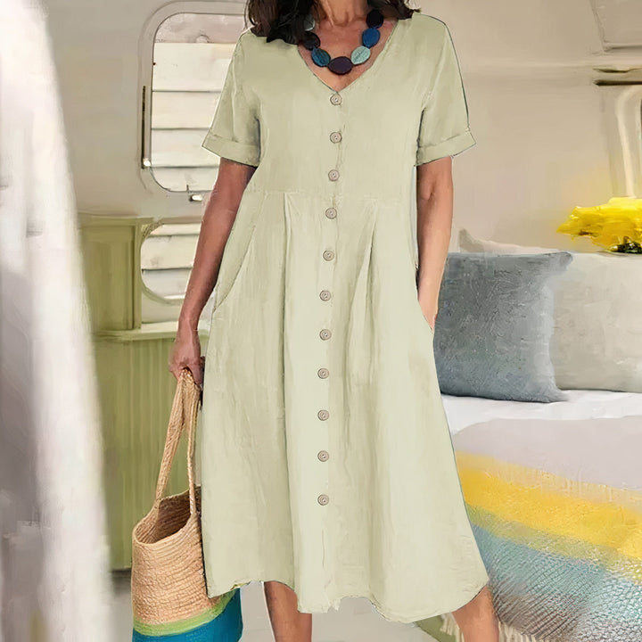 V-hals Midi-Jurk met Knopen voor Dames