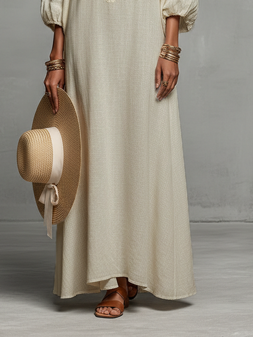 Vrouwen Minimalistische Off-shoulder Driekwart Mouw Geborduurde Maxi Jurk