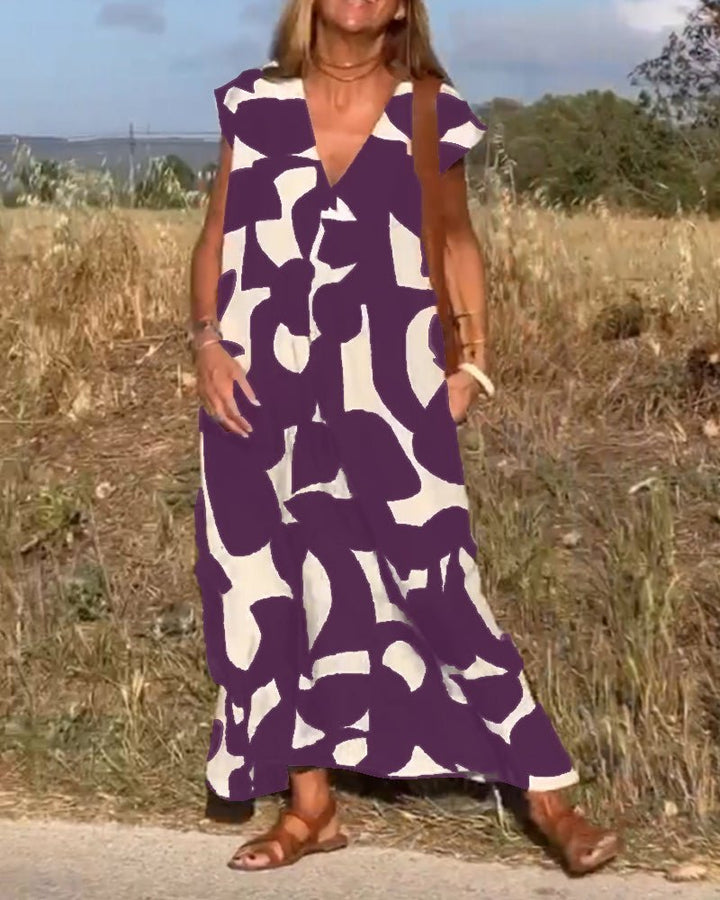 Abstract V-hals Maxikleed voor Dames